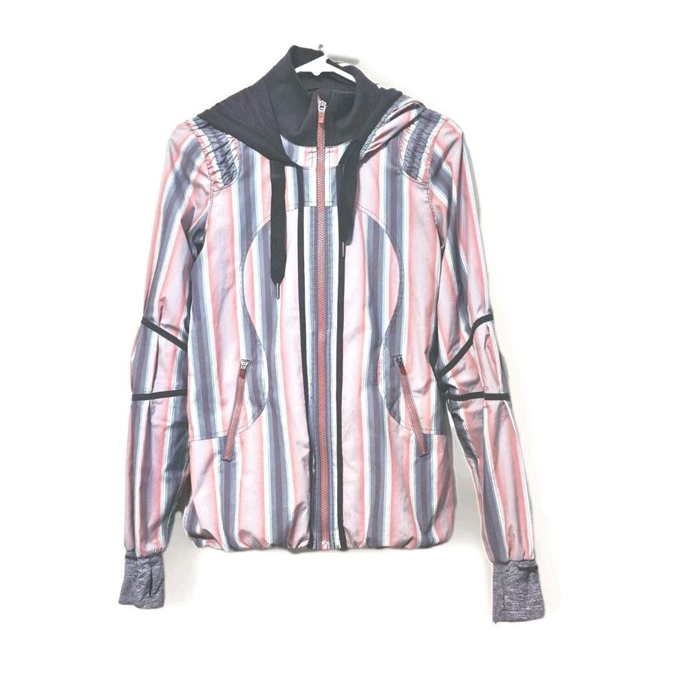 Lululemon Women's Lighweight Hooded Rain Running Jacket run reflection striped